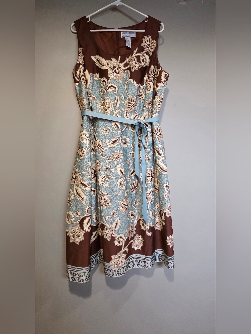 Jessica Howard Brown and Blue Floral A-Line Dress with Belt